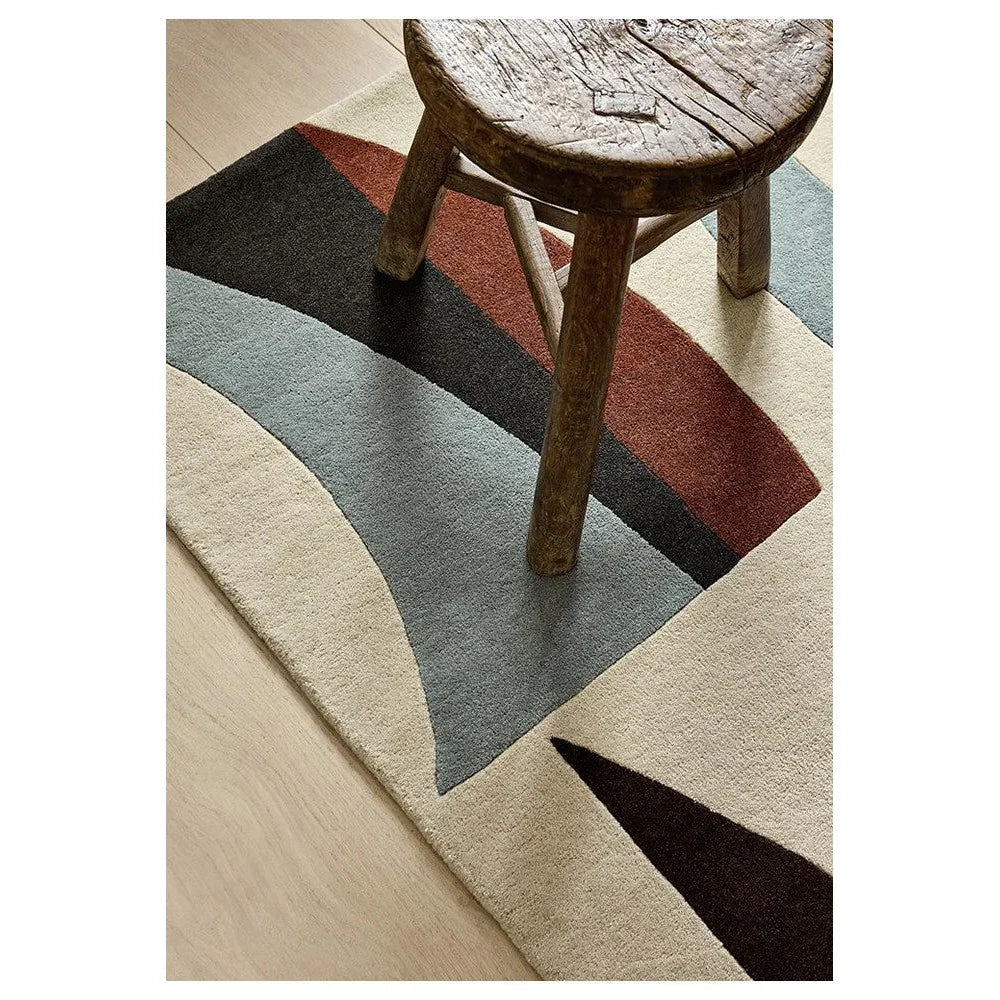 Harlequin Torillo Cornflower / Walnut Designer Rug featuring geometric pattern in cornflower blue, charcoal grey, cream on beige, hand-tufted wool