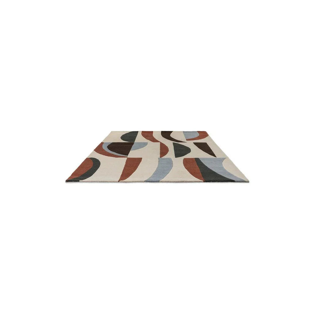 Harlequin Torillo Cornflower/Walnut Designer Rug featuring abstract curved shapes in cornflower blue, walnut brown and cream on ivory background