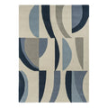 Harlequin Torillo Sky rug featuring mid-century geometric pattern in cornflower blue, navy and beige on cream background, hand-tufted wool