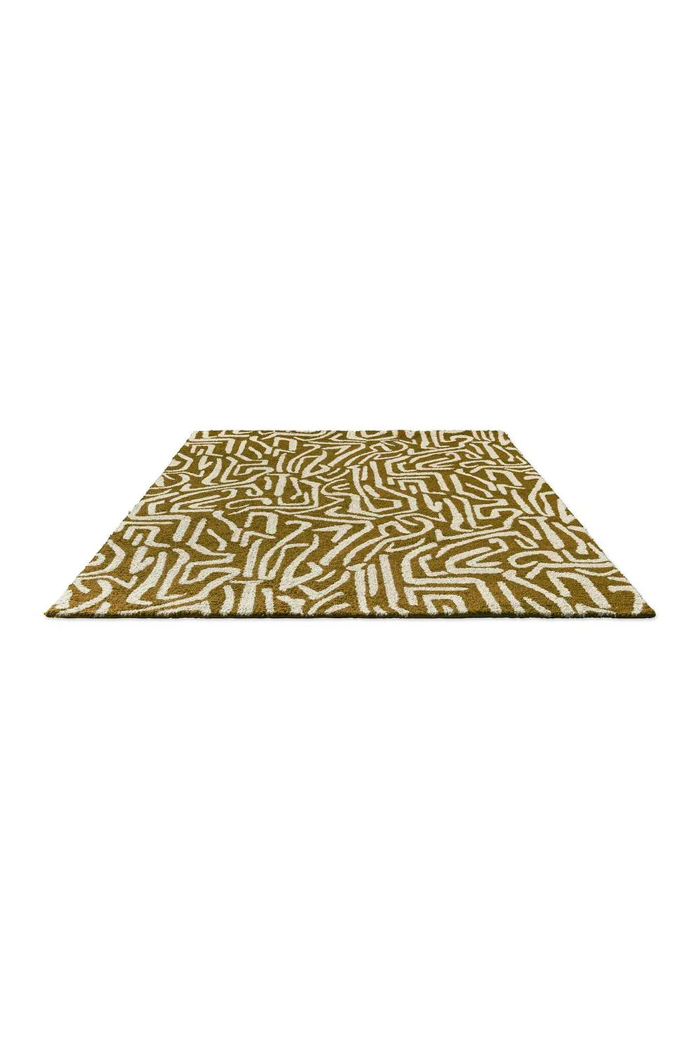 Harlequin Melodic Ochre outdoor rug featuring abstract geometric pattern in ochre and ivory on warm ochre, machine-woven polypropylene