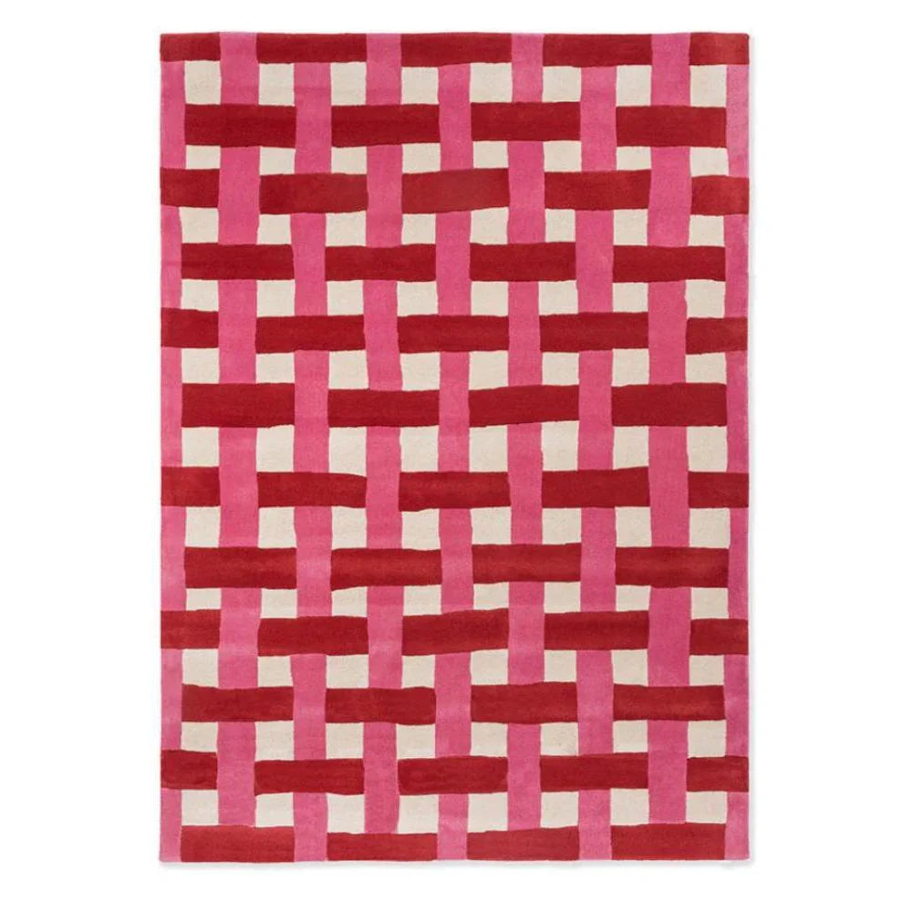 Sophie Robinson x Harlequin Basket Weave Coral/Rose Rug featuring coral, pink and cream in a woven pattern on ivory; hand-tufted wool