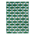 Sophie Robinson x Harlequin Basket Weave Rug featuring basket-weave pattern in emerald green, aquamarine and cream on beige background, hand-tufted wool