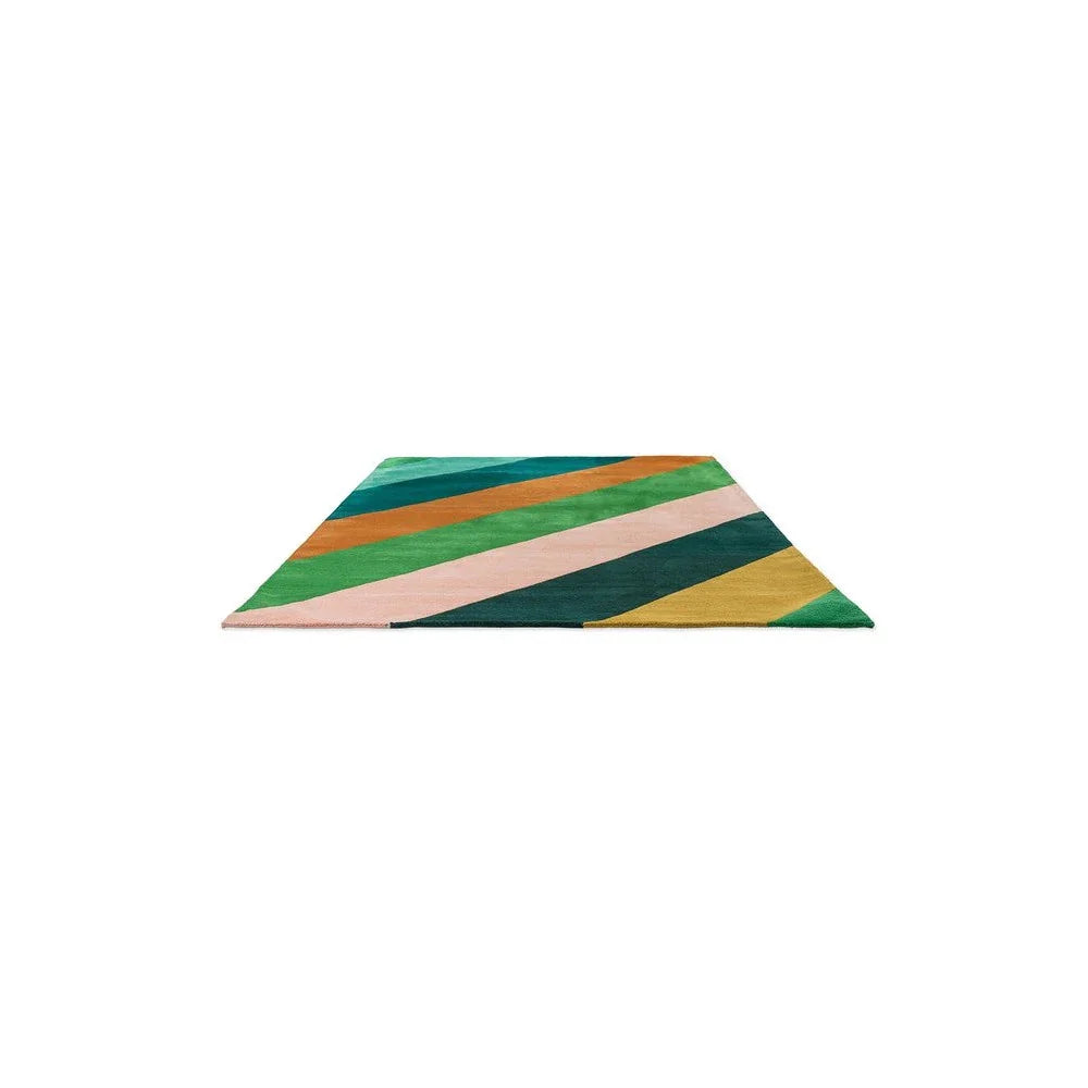 Sophie Robinson x Harlequin Sherbet Stripe rug featuring bold diagonal stripes in emerald, teal, pink, amber on white, hand-tufted wool