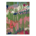 Sophie Robinson x Harlequin Wilderness Rug featuring abstract zig-zag pattern in peridot, emerald, pink, cream on green background, machine-made polyester