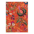 Sophie Robinson x Harlequin Wonderland Floral Rug featuring botanical pattern in amber, navy, pink on orange background, hand-tufted wool