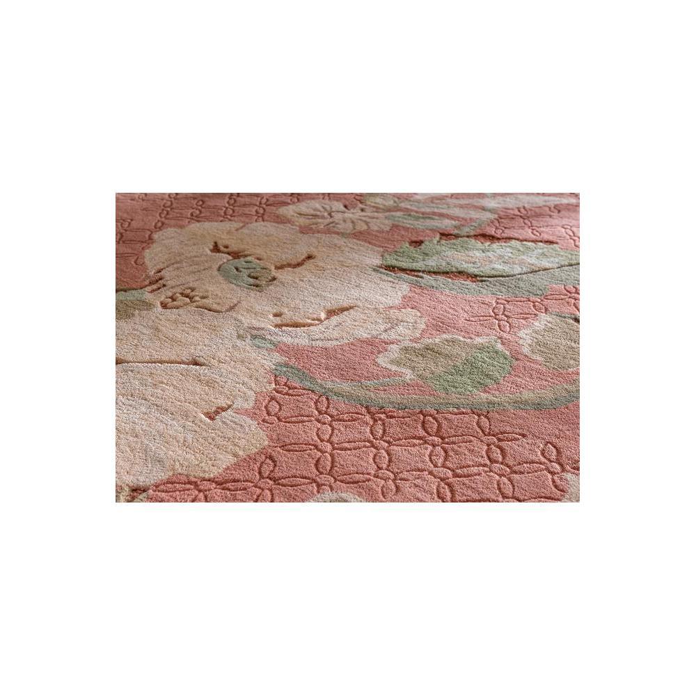 Laura Ashley Aylworth Trail rug featuring floral pattern in terracotta, cream and sage green on pink background, hand-tufted wool