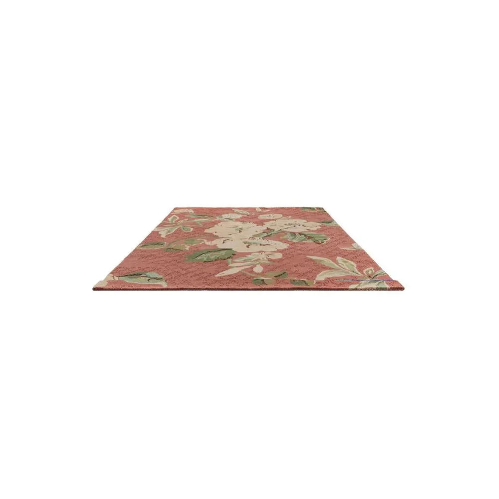 Laura Ashley Aylworth Trail Terracotta Orange Rug featuring floral pattern in cream and sage-green on terracotta background, hand-tufted wool