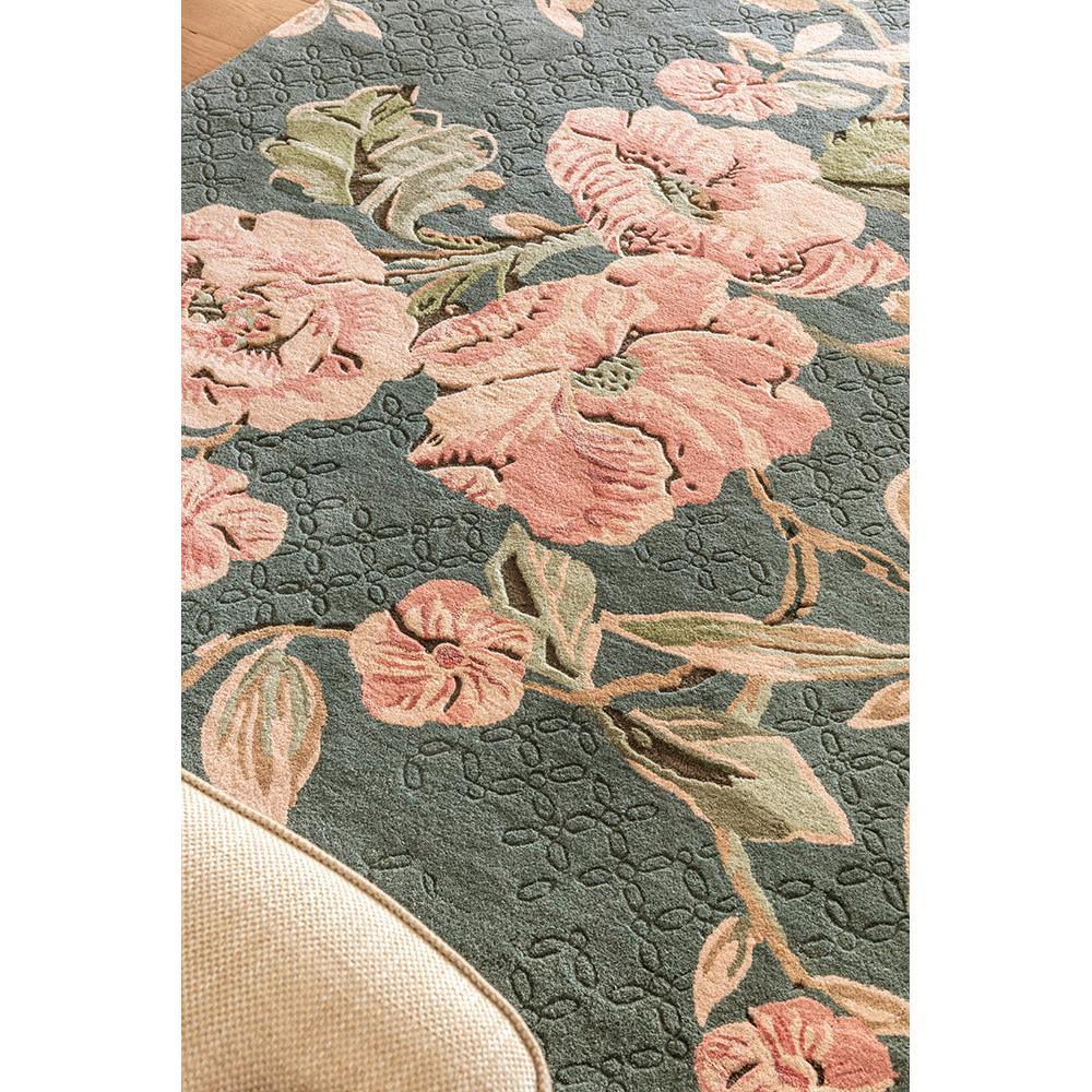 Laura Ashley Aylworth Trail Fern Green Designer Rug featuring floral pattern in pinks on fern green background, hand-tufted wool