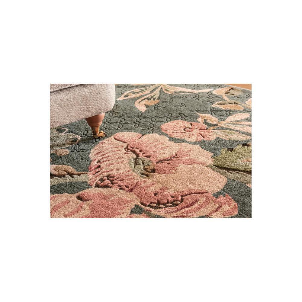 Laura Ashley Aylworth Trail Fern Green Designer Rug featuring floral trail pattern in pink, sage green, and charcoal on fern green background, hand-tufted wool