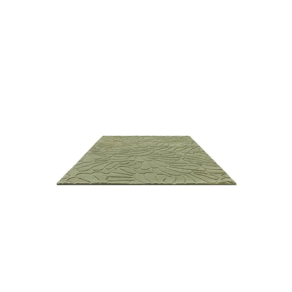 Laura Ashley Coleby Petals Hedgerow Green Designer Rug featuring leaf pattern in hedgerow green on pale cream, machine-made wool