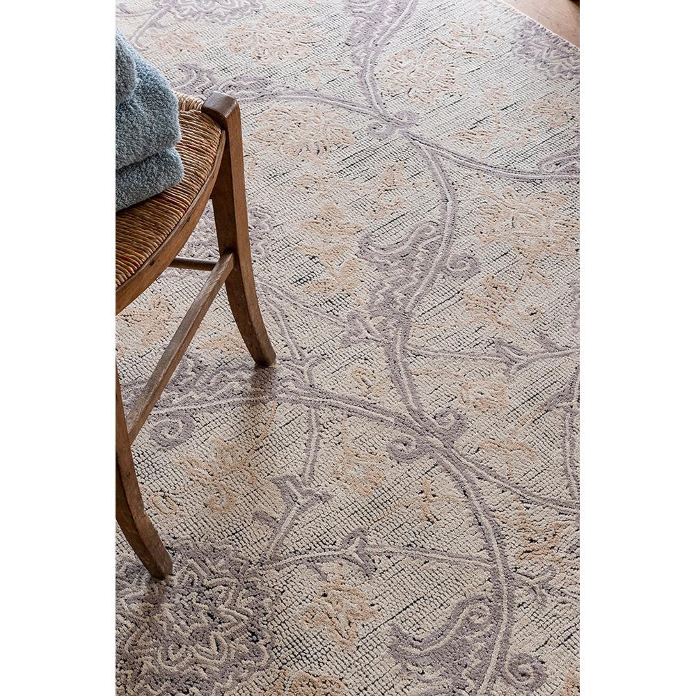 Laura Ashley Endale Soft Truffle Designer Rug featuring floral vine pattern in taupe, cream, grey on beige background, hand-tufted wool