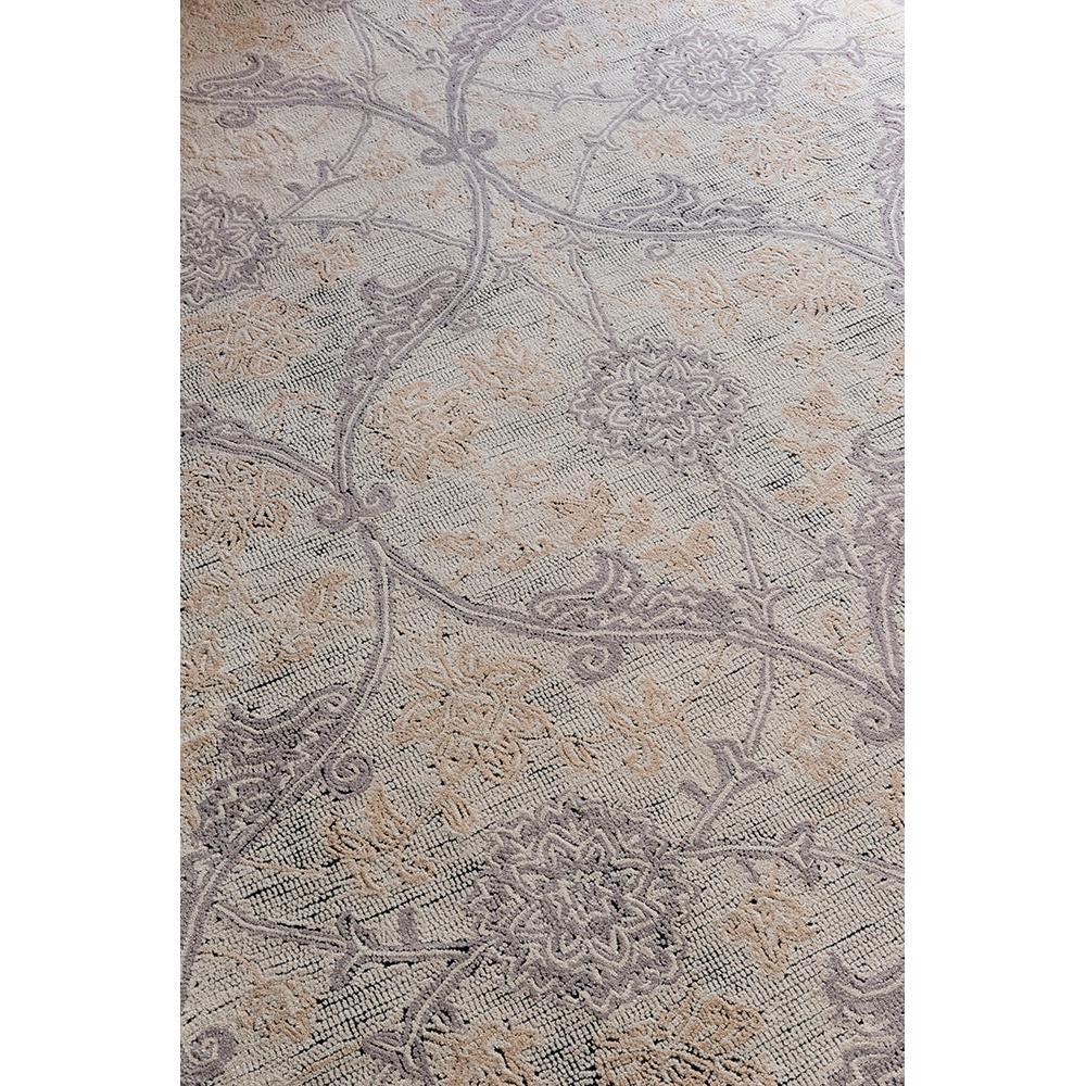 Laura Ashley Endale Soft Truffle Rug featuring floral damask in lavender, beige and grey on cream background, machine-loomed polypropylene
