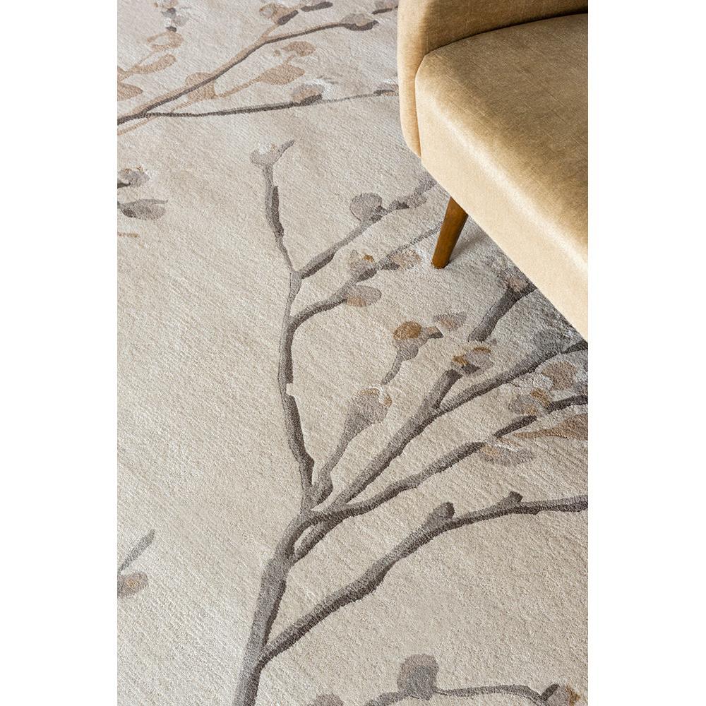 Laura Ashley Pussy Willow Dove Grey Designer Rug featuring botanical twig pattern in dove grey, taupe & brown on ivory background, machine-made wool