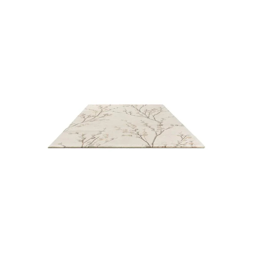 Laura Ashley Pussy Willow Dove Grey Designer Rug featuring botanical pussy willow pattern in ivory, taupe and soft brown on cream background, hand-tufted wool