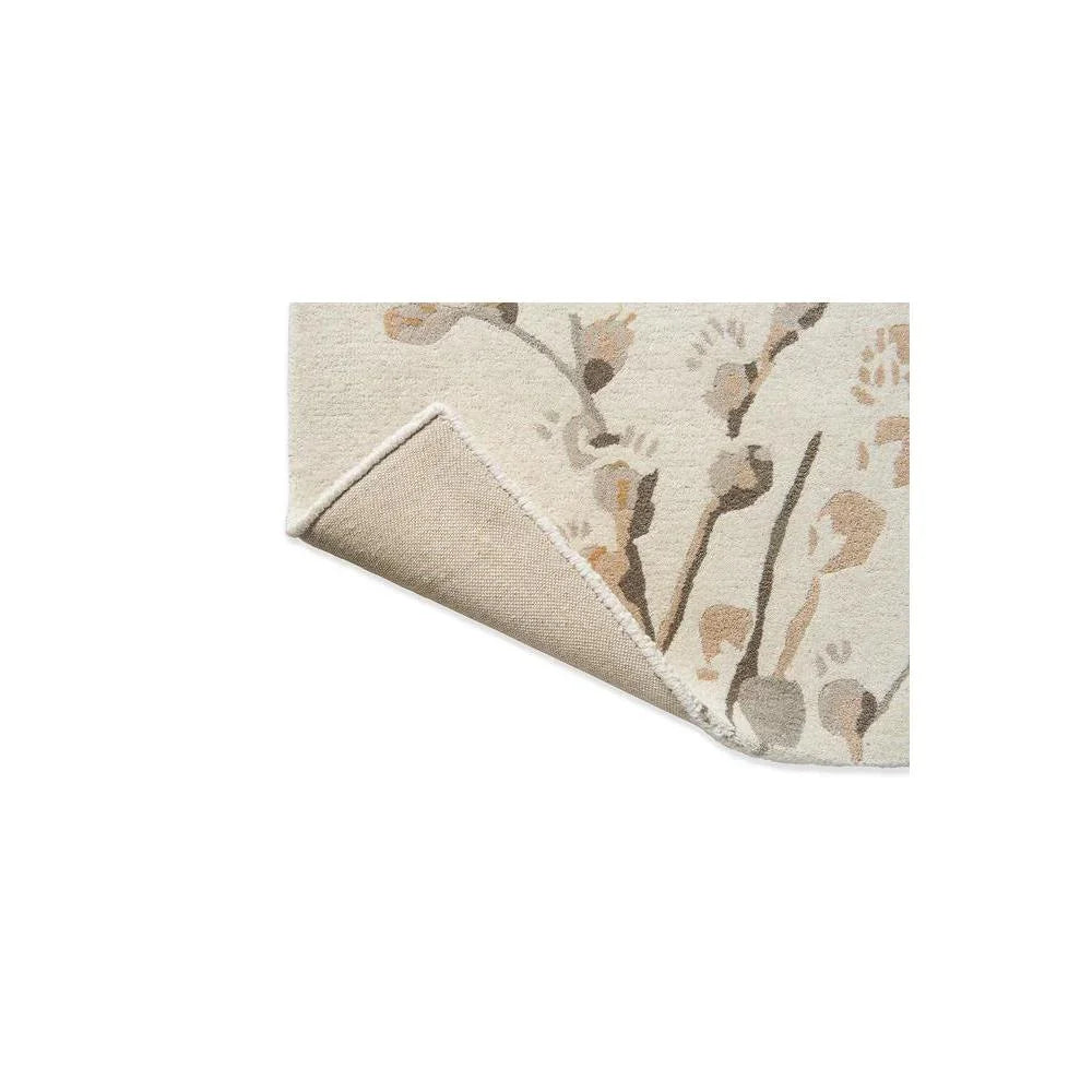 Laura Ashley Pussy Willow Dove Grey Rug featuring botanical willow pattern in cream, taupe, beige on ivory background, hand-tufted wool