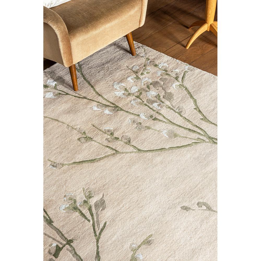Laura Ashley Pussy Willow Hedgerow Green Rug featuring botanical branches in sage-green, ivory on cream background, hand-tufted wool
