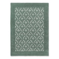 Laura Ashley Catarina Fern Designer Rug featuring scalloped arch fern motif in sage-green and mint on teal border, machine-woven polyester