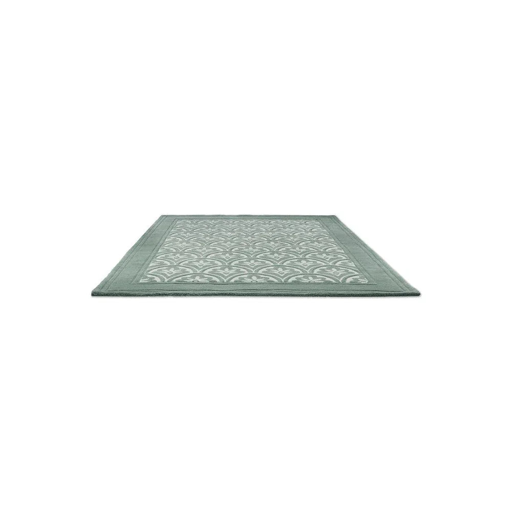 Laura Ashley Catarina Fern Designer Rug featuring fern pattern in sage green, mint and ivory on ivory background, machine-made wool blend