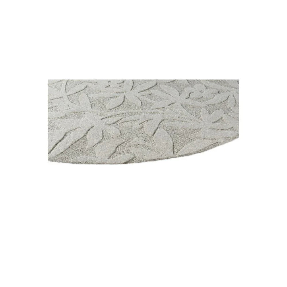 Laura Ashley Cleavers Natural Round Rug featuring botanical floral pattern in cream, beige and taupe on natural beige, hand-tufted wool