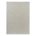 Laura Ashley Cleavers Natural Designer Rug featuring embossed botanical leaf pattern in ivory and beige on cream background, machine-made wool blend