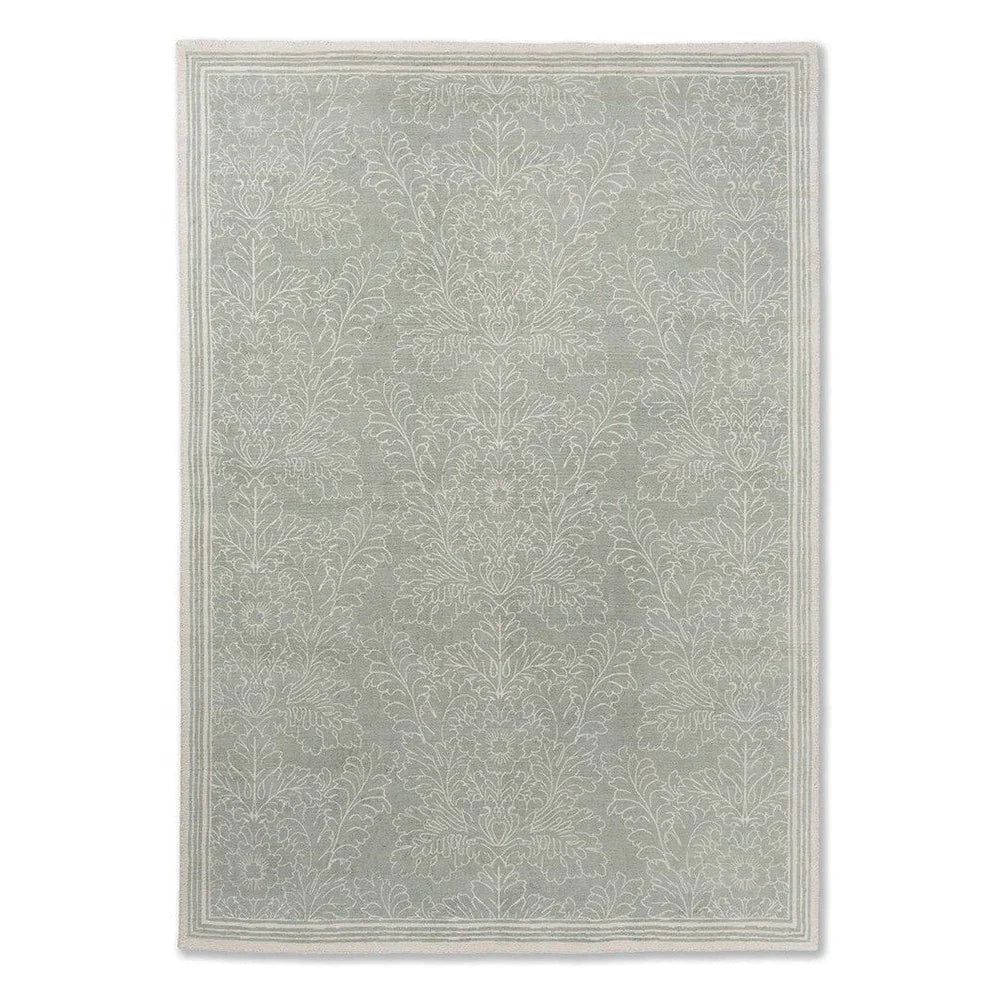 Laura Ashley Silchester Pale Sage Rug featuring damask floral pattern in ivory and sage on pale sage, machine-woven polypropylene