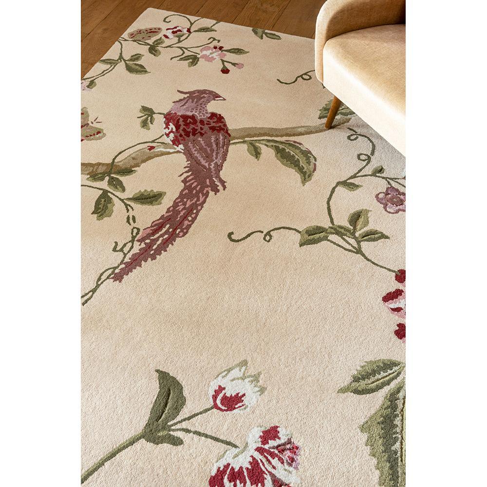 Laura Ashley Summer Palace Cranberry-Grape Rug featuring floral vines and bird in cranberry, grape, sage on cream, hand-tufted wool