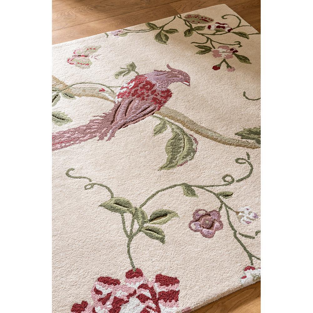 Laura Ashley Summer Palace Cranberry - Grape Designer Rug featuring botanical floral and pink-purple bird in cranberry, pink, sage green on ivory, hand-tufted wool