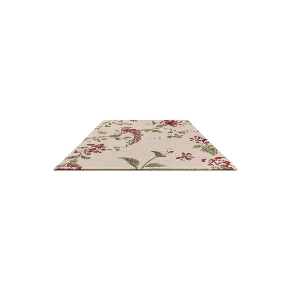 Laura Ashley Summer Palace Cranberry Grape Designer Rug featuring floral pattern in cranberry, grape, sage green on cream background, power-loomed wool blend