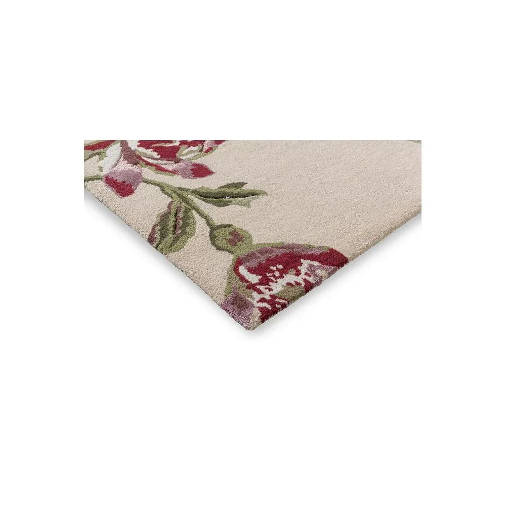 Laura Ashley Summer Palace Cranberry-Grape Designer Rug featuring floral border in cranberry, grape on cream background, hand-tufted wool