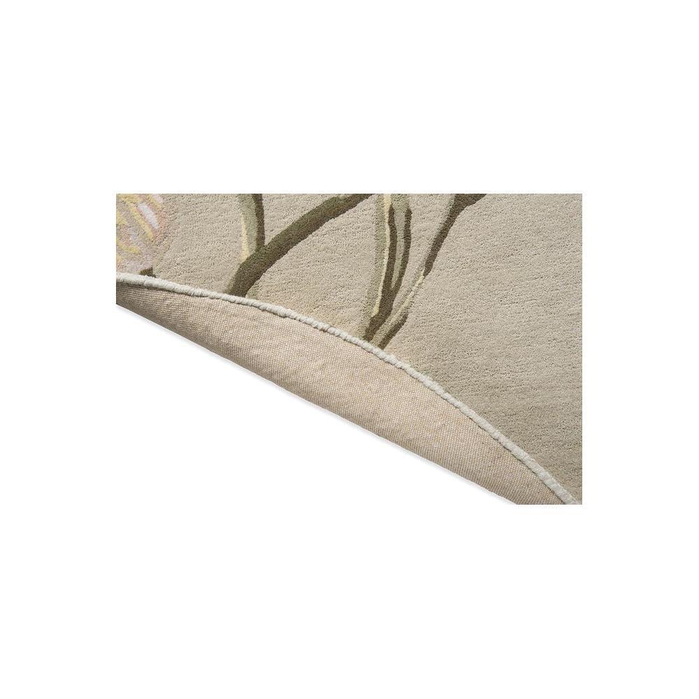 Laura Ashley Gosford Natural round rug featuring botanical branch motif in sage green, beige and cream on natural background, machine-woven wool