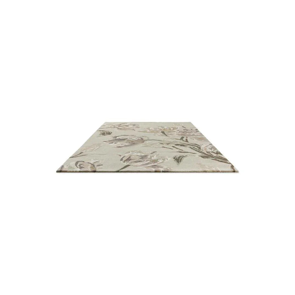 Laura Ashley Gosford Natural Sage Green Rug featuring floral pattern in sage green, taupe and cream on cream background, hand-tufted wool