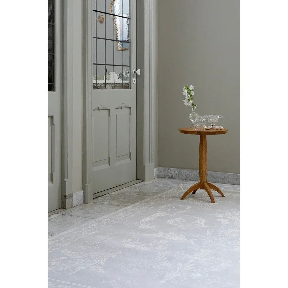 Laura Ashley Josette Dove Grey Designer Rug featuring damask pattern in ivory, dove grey and white on pale grey background, power-loomed polyester