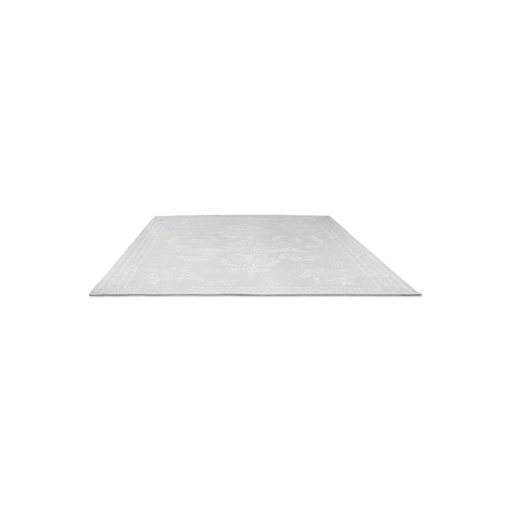 Laura Ashley Josette Dove Grey Designer Rug featuring subtle damask pattern in dove grey on light grey, hand-tufted wool