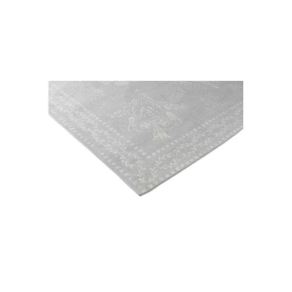 Laura Ashley Josette Dove Grey Designer Rug featuring damask pattern in dove grey and light grey on pale grey background, machine-woven polypropylene