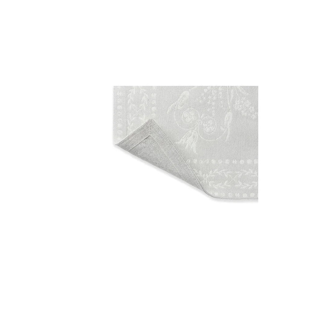 Laura Ashley Josette Dove Grey Designer Rug featuring damask floral pattern in dove grey, ivory and pale grey on soft dove-grey background, machine-woven wool blend