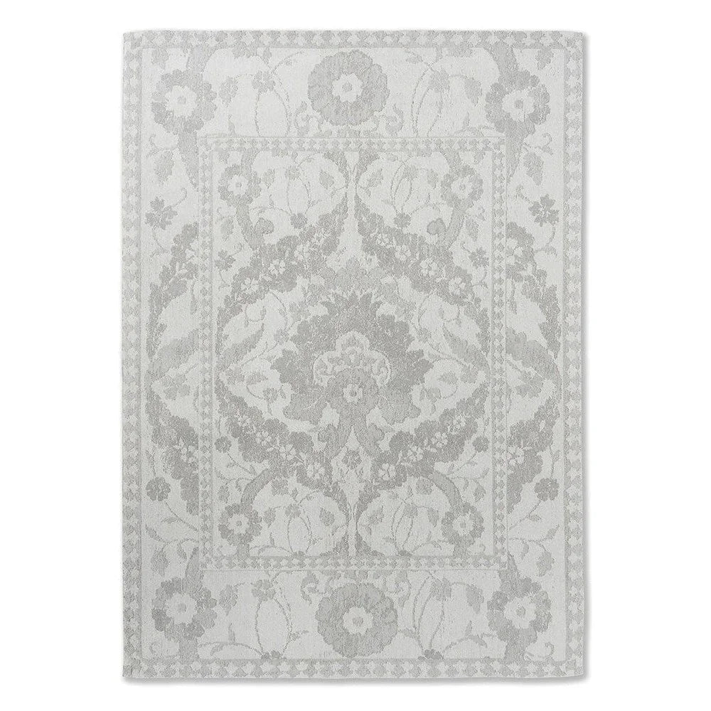 Laura Ashley Newborough Steel Designer Rug featuring damask floral in steel grey & light grey on ivory background, machine-made polyester
