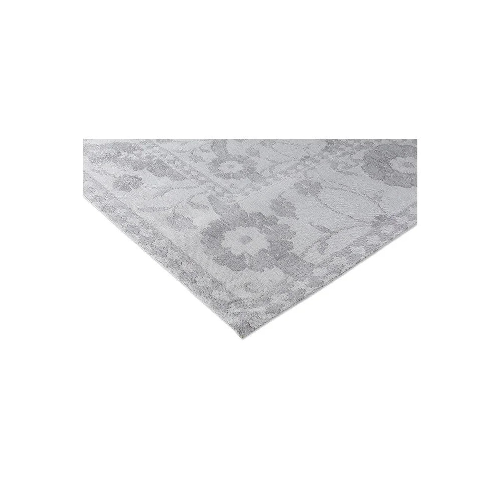 Laura Ashley Newborough Steel Designer Rug featuring floral damask in steel grey, silver-grey and ivory on steel background, machine-made polypropylene