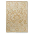 Laura Ashley Newborough Pale Gold Rug featuring damask pattern in pale gold, cream on beige background, machine-made wool blend