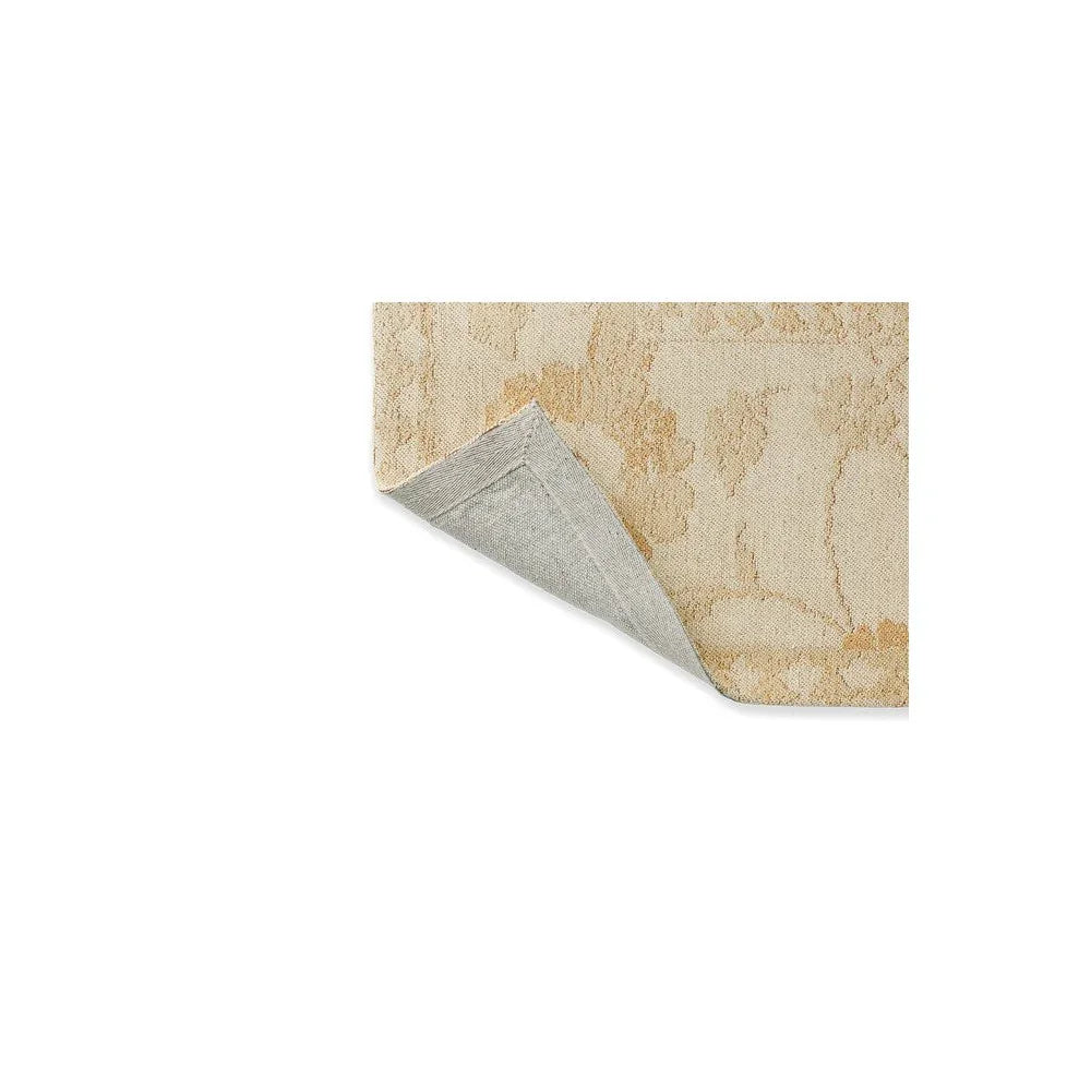 Laura Ashley Newborough Pale Gold Rug featuring damask pattern in pale gold, ivory and taupe on cream, machine-loomed polyester