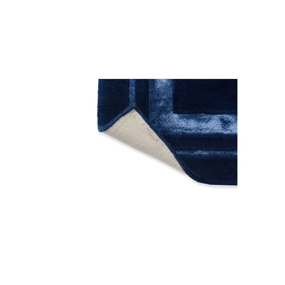 Laura Ashley Redbrook Midnight Designer Rug featuring deep navy velvet with lighter blue highlights on beige backing, hand-tufted wool
