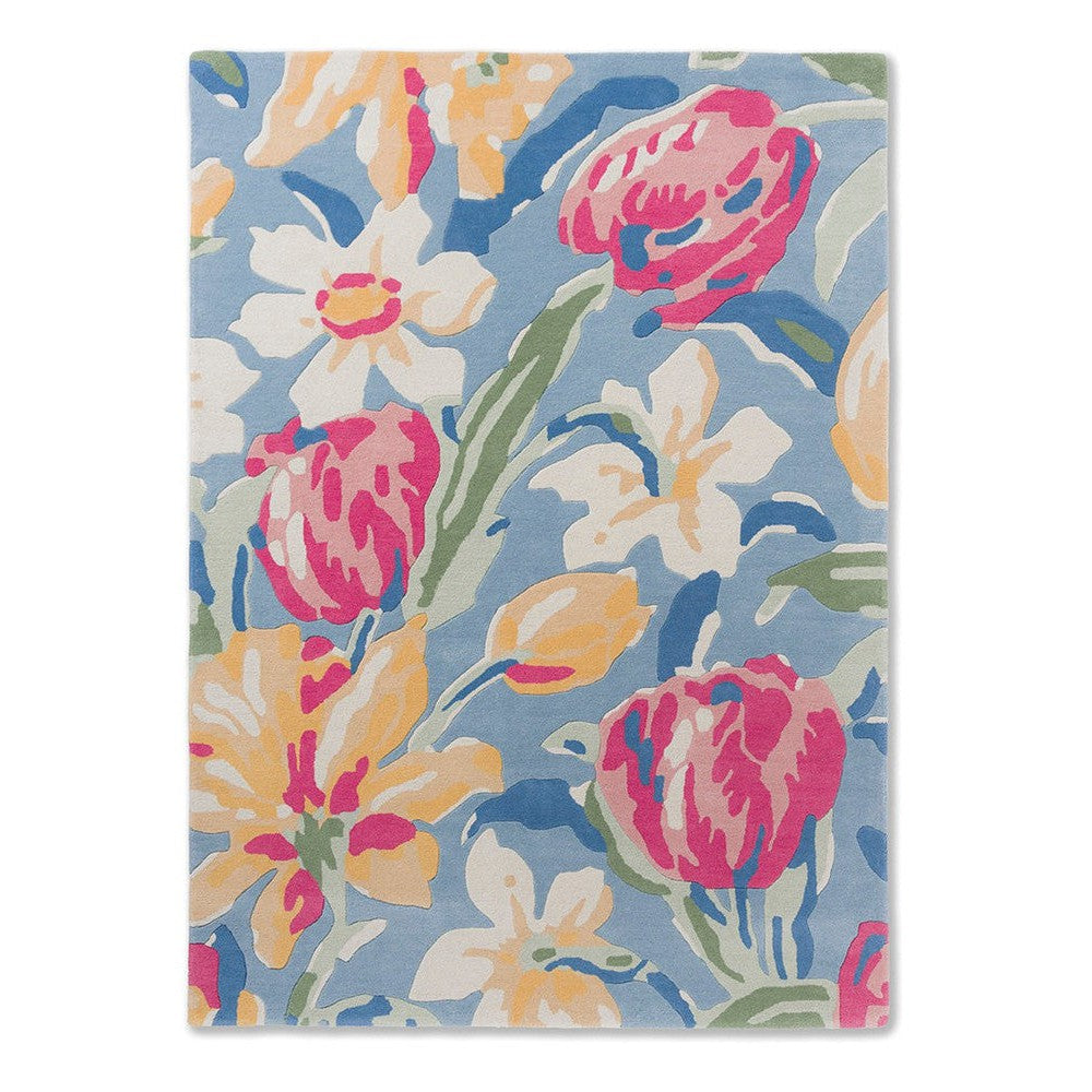 Laura Ashley Tulips China Blue Designer Rug