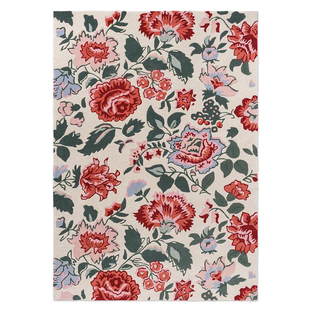 Laura Ashley Wendling Floral Poppy Red Rug featuring red/pink florals with green leaves on cream background, machine-made wool blend