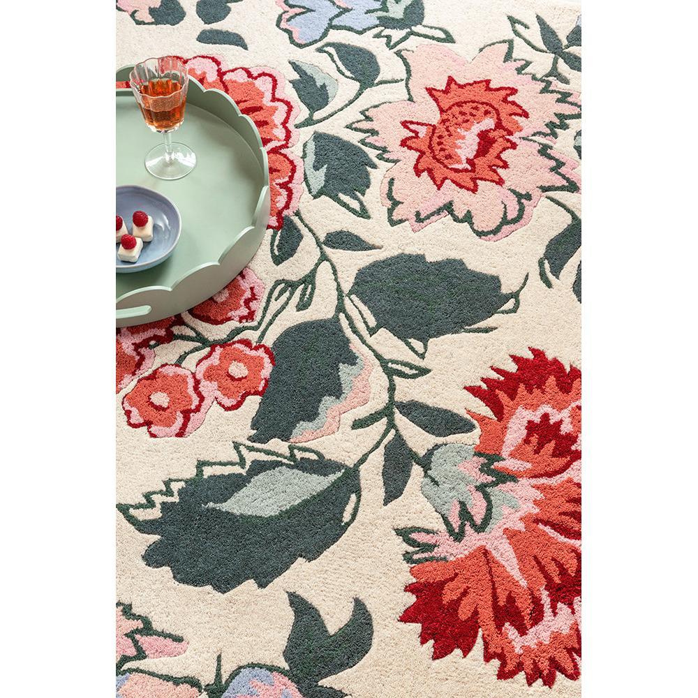 Laura Ashley Wendling Floral Rug featuring bold poppy red and pink blooms with dark green leaves on beige, hand-tufted wool