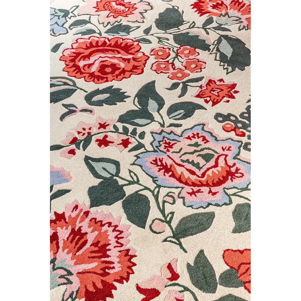 Laura Ashley Wendling Floral Poppy Red Designer Rug featuring floral pattern in red, pink, sage-green, blue-grey on cream background, hand-tufted wool