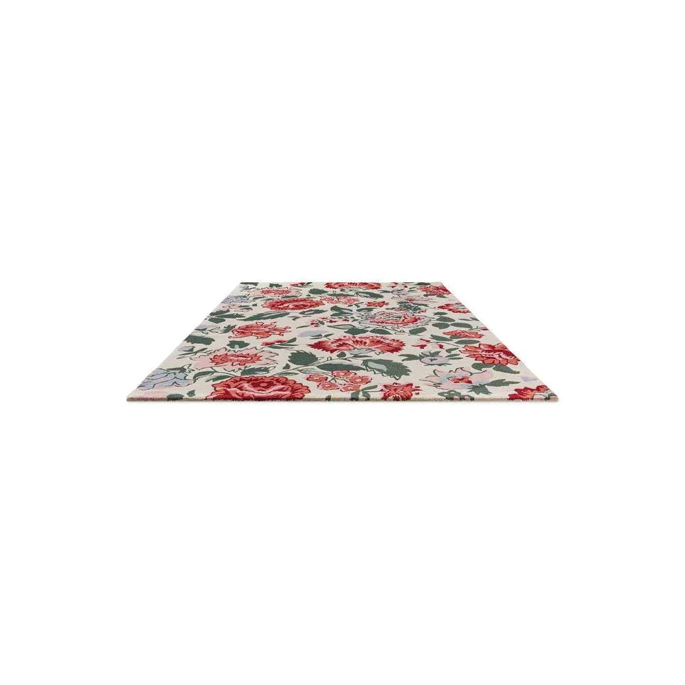 Laura Ashley Wendling Floral Poppy Red Designer Rug featuring botanical floral pattern in red, pink, green on cream background, machine-woven wool
