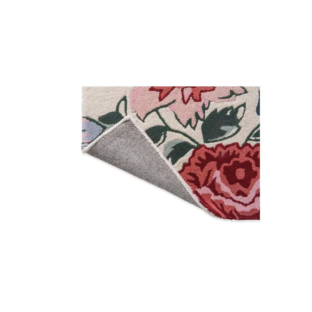 Laura Ashley Wendling Floral Poppy Red Rug featuring vibrant floral pattern in pink, red, sage green on cream background, hand-tufted wool