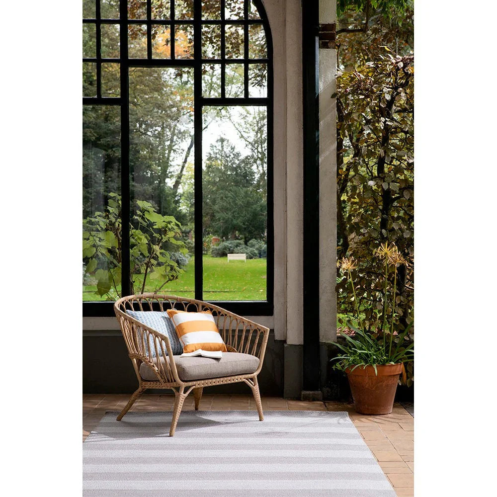 Laura Ashley Lille Dove Grey Outdoor Rug featuring striped grey/white on light beige, machine-woven polypropylene