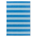 Laura Ashley Lille Sky Blue Outdoor Rug featuring bold horizontal blue stripes on white background, machine-woven polypropylene