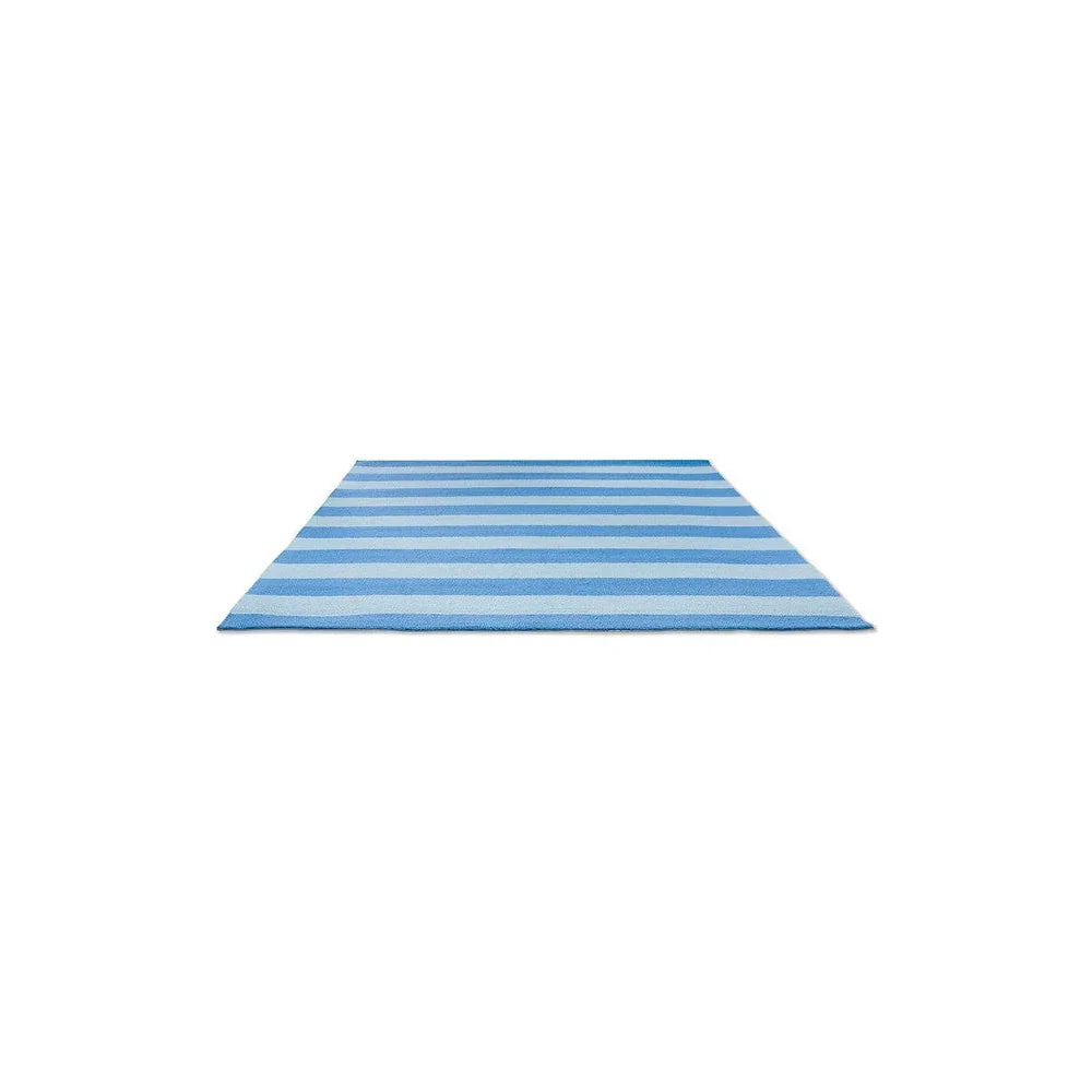 Laura Ashley Lille Sky Blue Outdoor Designer Rug featuring striped pattern in sky blue and light blue on white background, flatwoven polypropylene