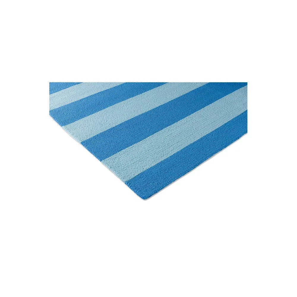 Laura Ashley Lille Sky Blue Outdoor Rug featuring diagonal stripe in navy, royal & sky blue on white background, machine-woven polypropylene
